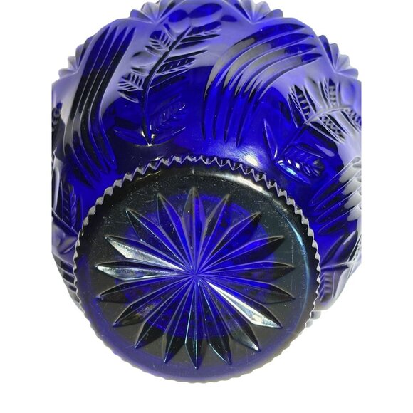 Rare Vintage Large Poland Crystallina Cobalt Blue Glass Footed Fruit Bowl, 9" Di - Picture 3 of 9